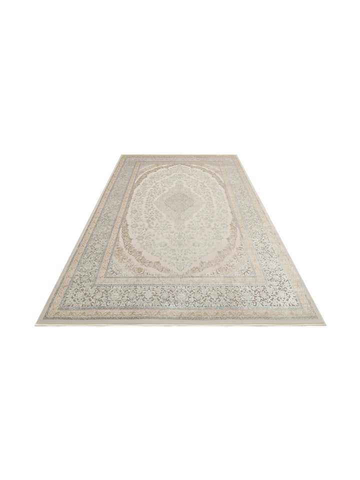 Mumbai Serisi Klasik Desenli Yüksek Kalite Sık Dokuma Parlak Salon Halısı 08 CREAM GREY - Carpetdocia