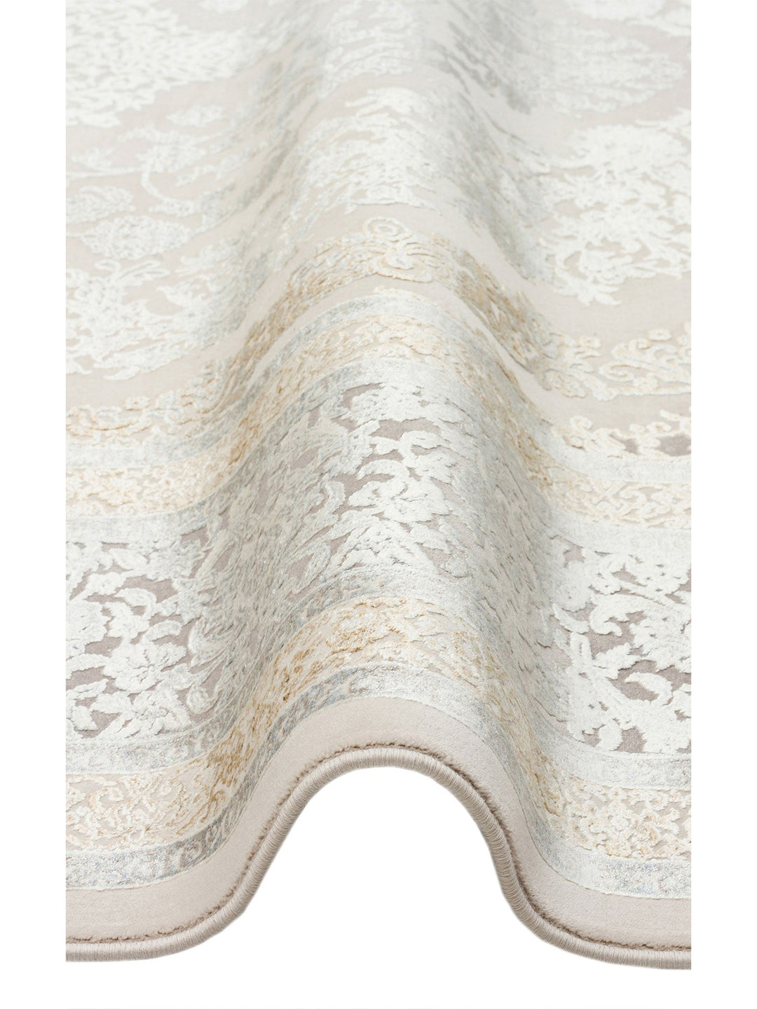 Mumbai Serisi Klasik Desenli Yüksek Kalite Sık Dokuma Parlak Salon Halısı 08 CREAM GREY - Carpetdocia