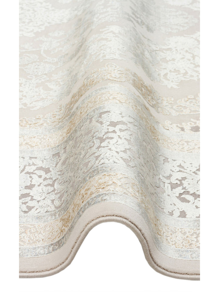 Mumbai Serisi Klasik Desenli Yüksek Kalite Sık Dokuma Parlak Salon Halısı 08 CREAM GREY - Carpetdocia