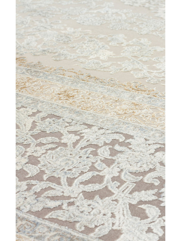 Mumbai Serisi Klasik Desenli Yüksek Kalite Sık Dokuma Parlak Salon Halısı 08 CREAM GREY - Carpetdocia