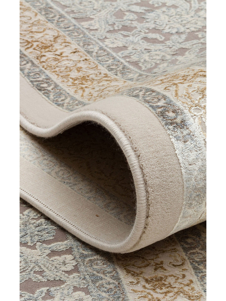 Mumbai Serisi Klasik Desenli Yüksek Kalite Sık Dokuma Parlak Salon Halısı 08 CREAM GREY - Carpetdocia