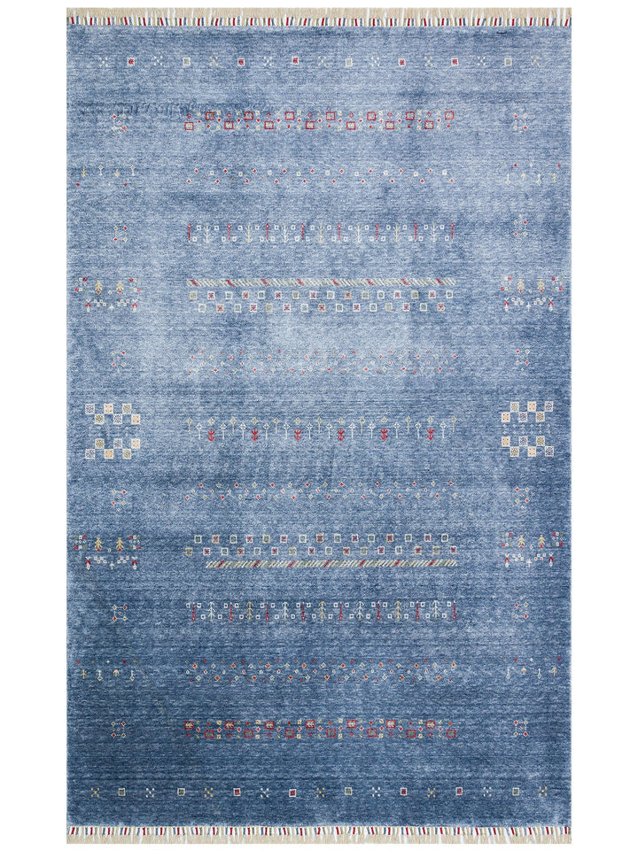 Oushak Carnaval %100 Naturel Kolay Temizlenir El Emeğiyle Üretilen Tensel Modern Uşak Halısı 06 BLUE - Carpetdocia