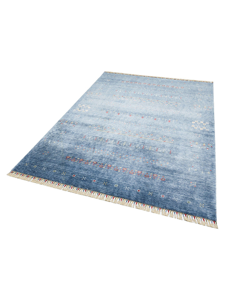Oushak Carnaval %100 Naturel Kolay Temizlenir El Emeğiyle Üretilen Tensel Modern Uşak Halısı 06 BLUE - Carpetdocia
