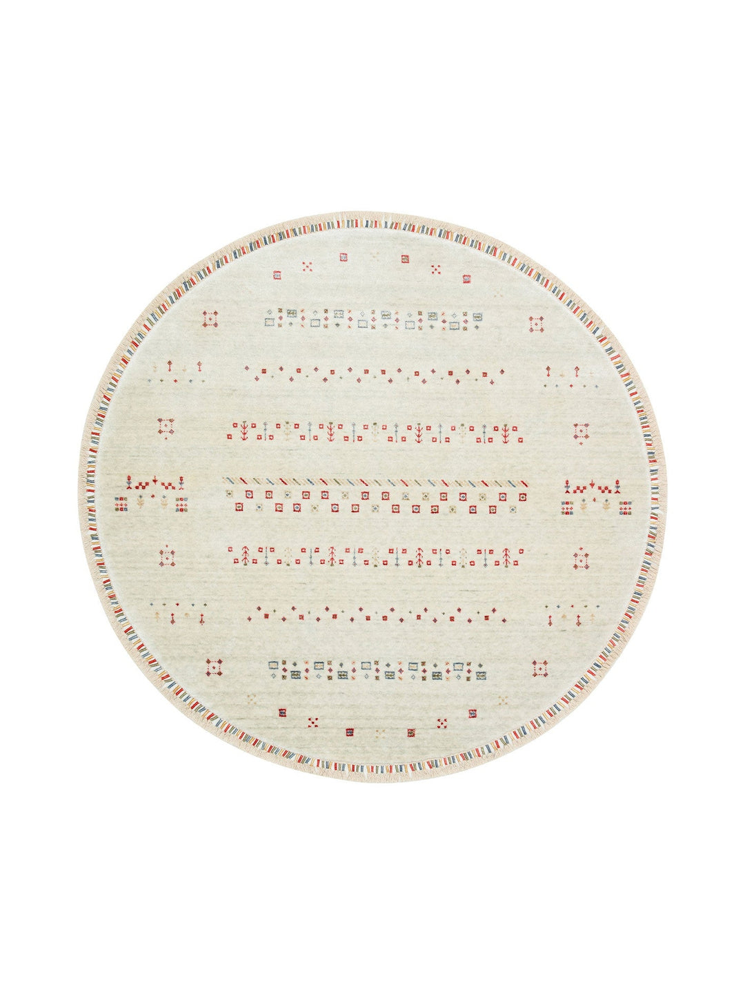 Oushak Carnaval %100 Naturel Kolay Temizlenir El Emeğiyle Üretilen Yuvarlak Uşak Halısı 06 BEIGE Q - Carpetdocia