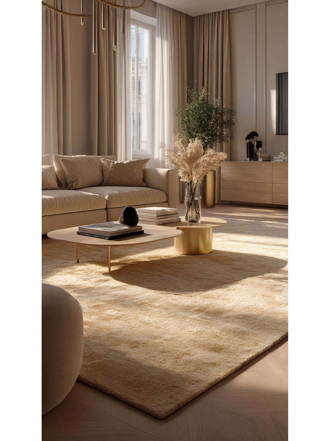 Peluche Hav Toz Vermez Yumuşak Modern Oturma Odası Salon Koridor Pofuduk Shaggy Halı 1006 BEIGE - Carpetdocia