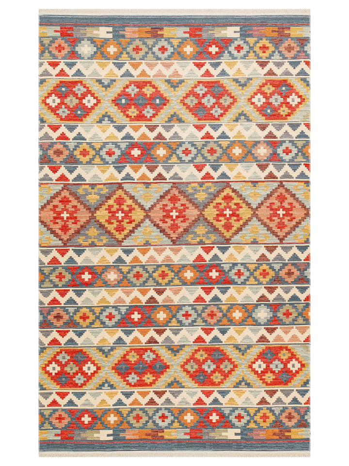 Rota Yıkanabilir, Çift Taraflı Kullanıma Uygun Yumuşak Tuşeli Otantik Kilim 02 AQUA - Carpetdocia