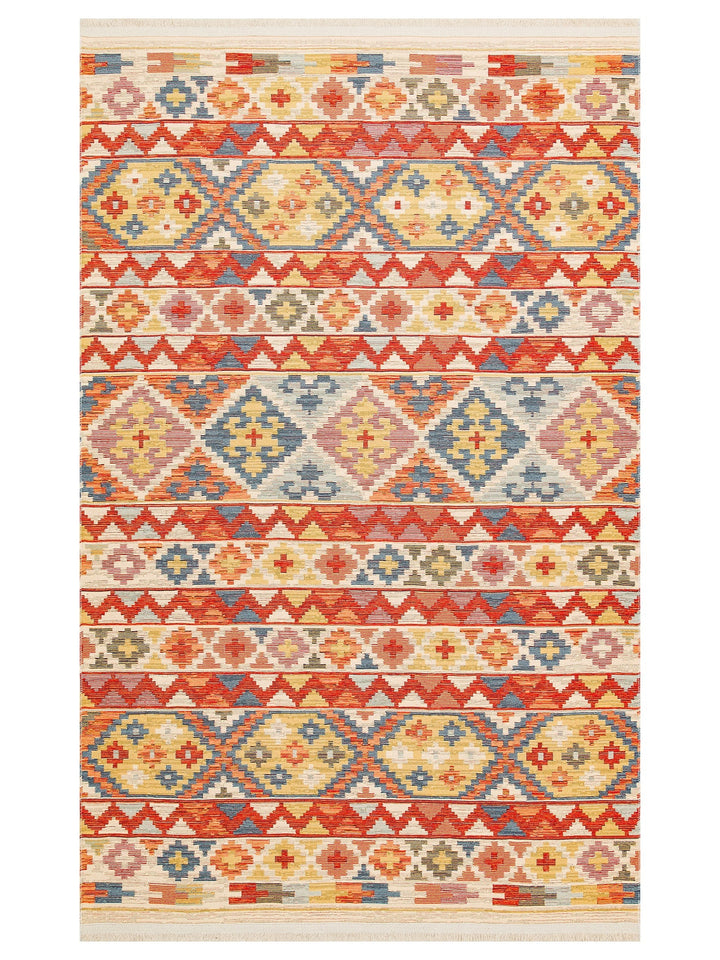 Rota Yıkanabilir, Çift Taraflı Kullanıma Uygun Yumuşak Tuşeli Otantik Kilim 02 AQUA - Carpetdocia