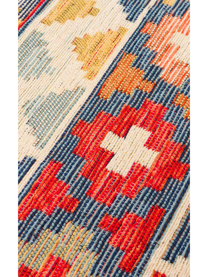 Rota Yıkanabilir, Çift Taraflı Kullanıma Uygun Yumuşak Tuşeli Otantik Kilim 02 AQUA - Carpetdocia