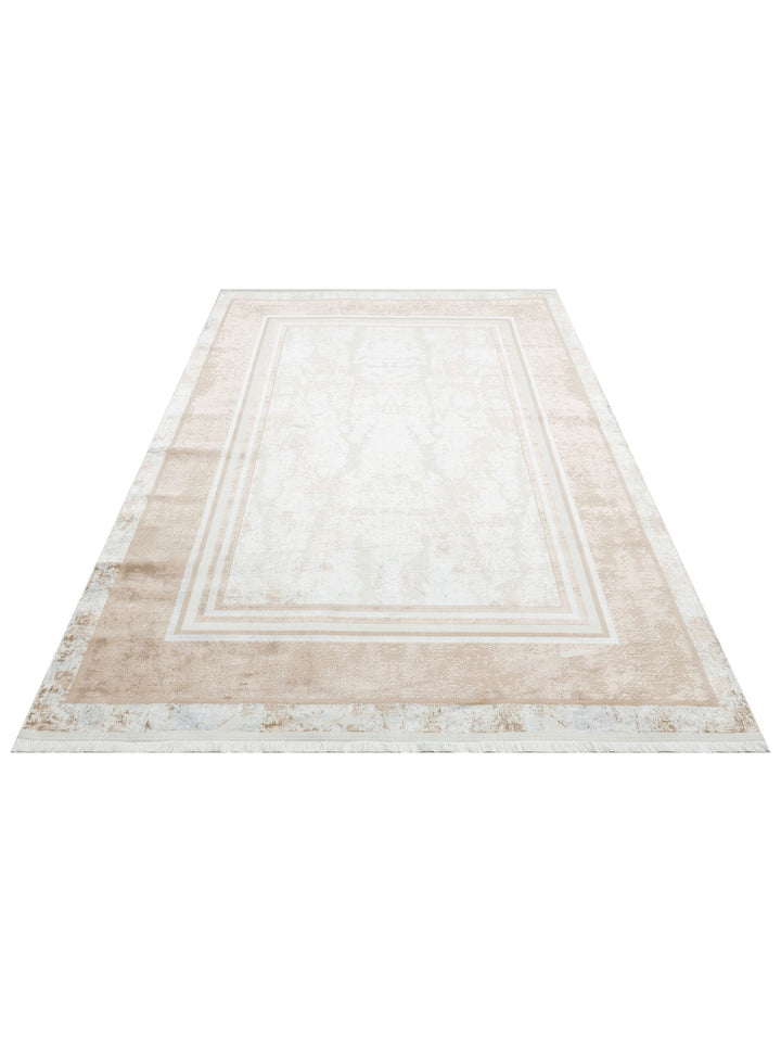 Smooth Yıkanabilir Kaymaz Parlak Oturma Odası Salon Koridor İnce Dokuma Modern Halı 17 BEIGE XW - Carpetdocia