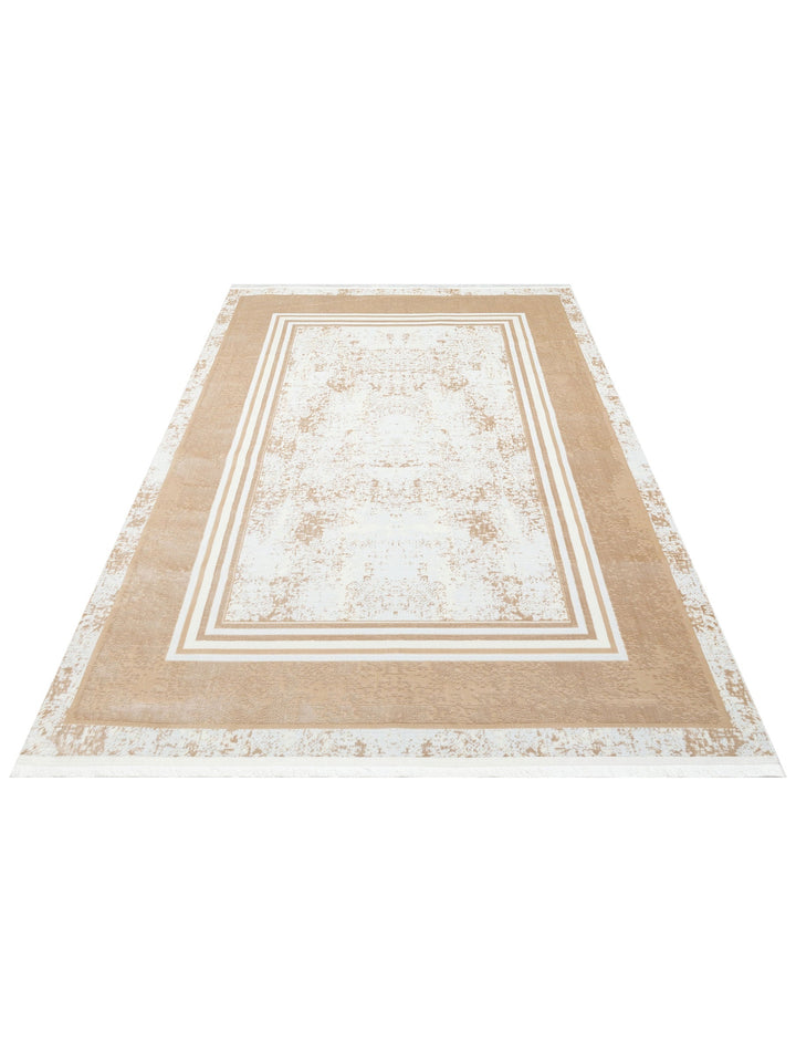 Smooth Yıkanabilir Kaymaz Parlak Oturma Odası Salon Koridor İnce Dokuma Modern Halı 17 BEIGE XW - Carpetdocia