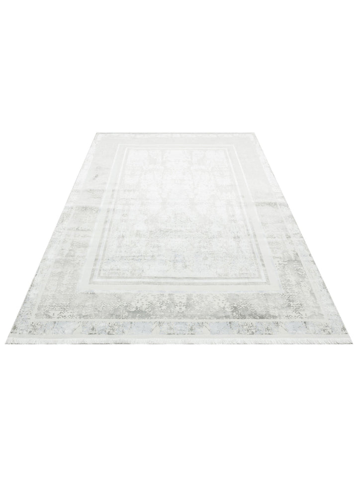 Smooth Yıkanabilir Kaymaz Parlak Oturma Odası Salon Koridor İnce Dokuma Modern Halı 17 SILVER XW - Carpetdocia