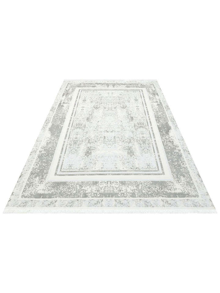 Smooth Yıkanabilir Kaymaz Parlak Oturma Odası Salon Koridor İnce Dokuma Modern Halı 17 SILVER XW - Carpetdocia