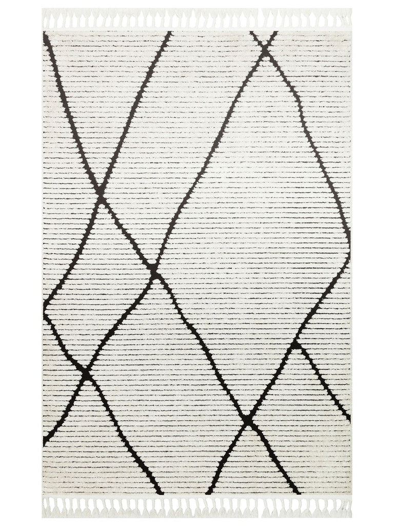 Tabasco Series Ethnic Patterned Living Room Hallway Corridor Modern Scandinavian Carpet 07 WHITE BLACK 