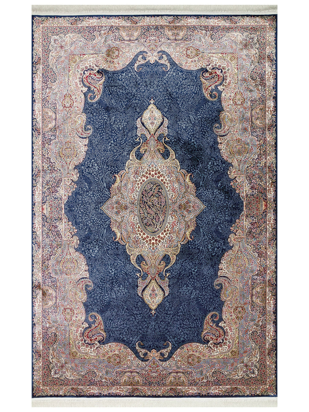Topkapı Serisi Yüksek Kalite Sık Dokuma Klasik Desenli Özel Işıltılı Salon Halısı 02 NAVY - Carpetdocia