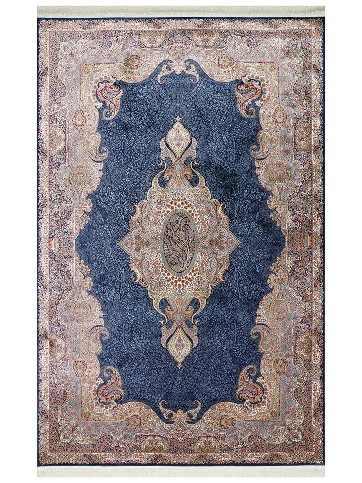 Topkapı Serisi Yüksek Kalite Sık Dokuma Klasik Desenli Özel Işıltılı Salon Halısı 02 NAVY - Carpetdocia