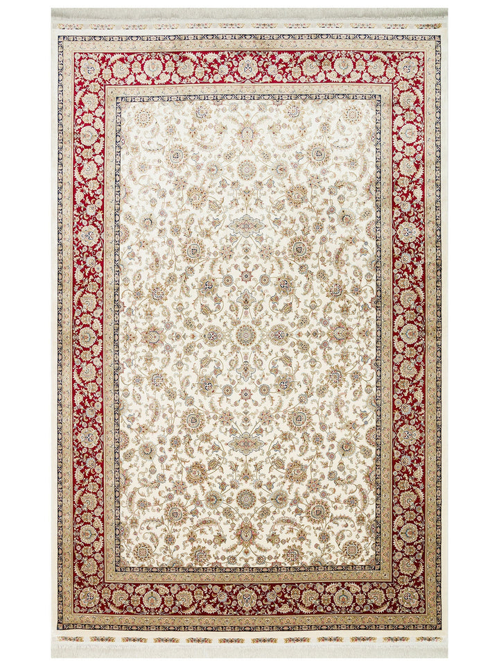 Topkapı Serisi Yüksek Kalite Sık Dokuma Klasik Desenli Özel Işıltılı Salon Halısı 03 CREAM RED - Carpetdocia