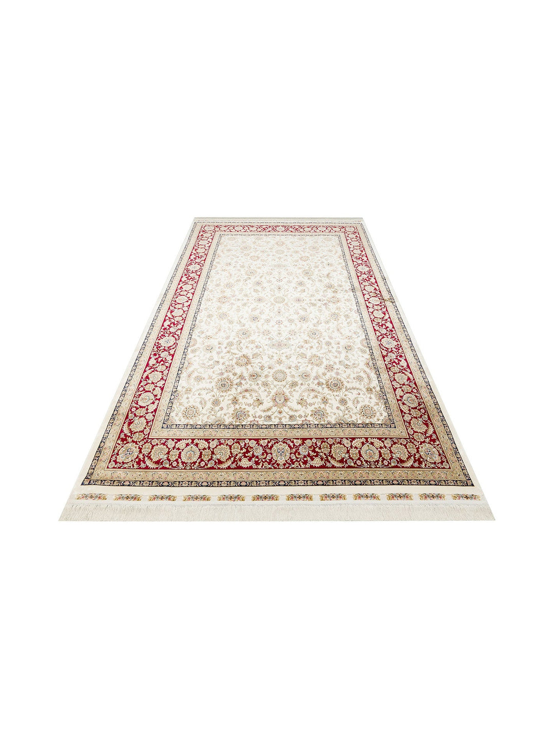 Topkapı Serisi Yüksek Kalite Sık Dokuma Klasik Desenli Özel Işıltılı Salon Halısı 03 CREAM RED - Carpetdocia
