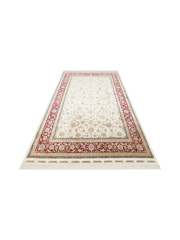 Topkapı Serisi Yüksek Kalite Sık Dokuma Klasik Desenli Özel Işıltılı Salon Halısı 03 CREAM RED - Carpetdocia