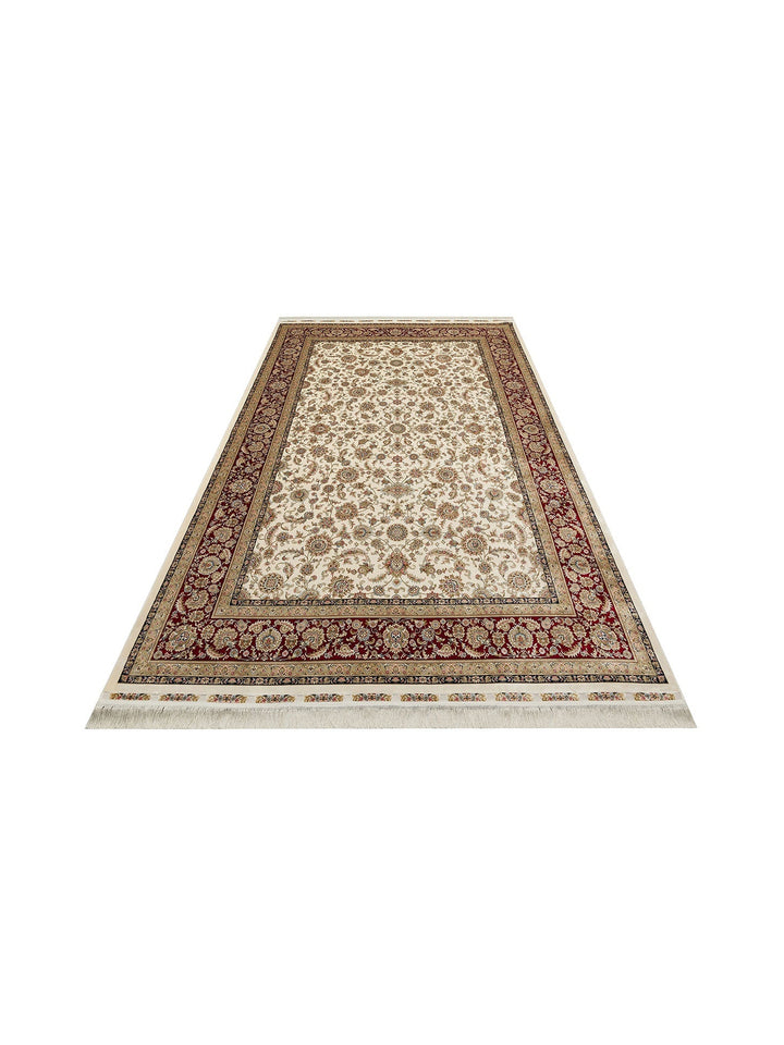 Topkapı Serisi Yüksek Kalite Sık Dokuma Klasik Desenli Özel Işıltılı Salon Halısı 03 CREAM RED - Carpetdocia