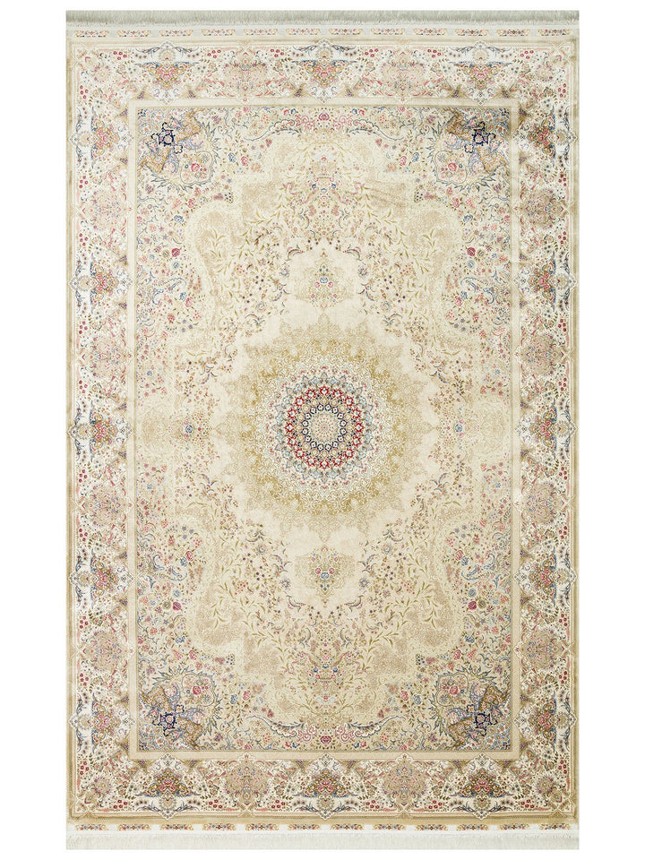 Topkapı Serisi Yüksek Kalite Sık Dokuma Klasik Desenli Özel Işıltılı Salon Halısı 06 CREAM - Carpetdocia