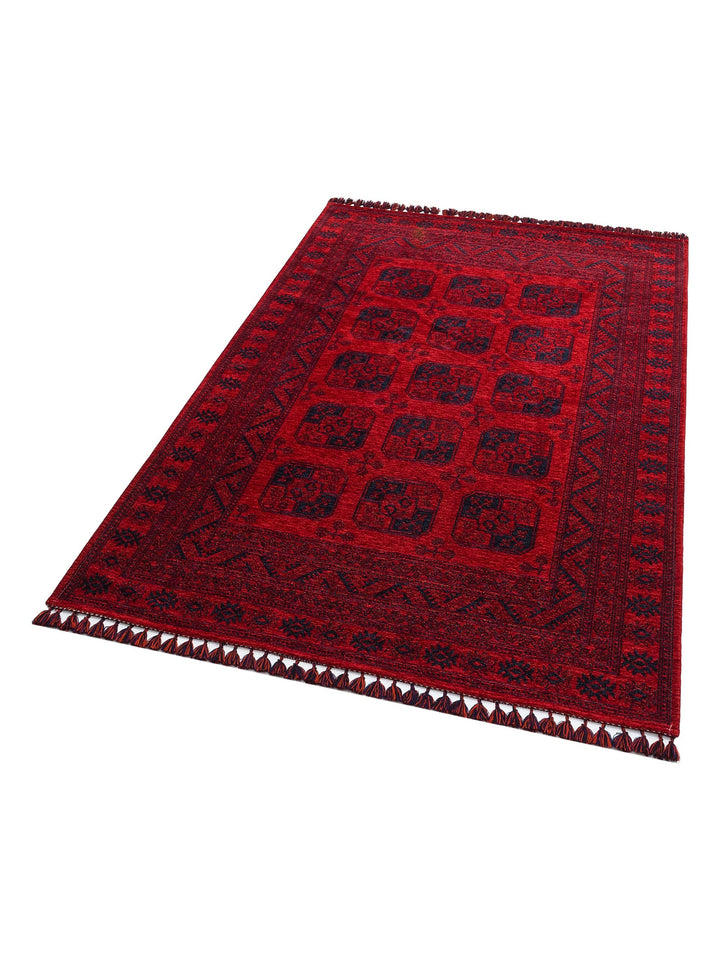 Uygur Afgan Yağcıbedir Desenli Yıkanabilir Kaymaz Oturma Odası Salon Koridor İnce Dokuma Halı 01 RED - Carpetdocia