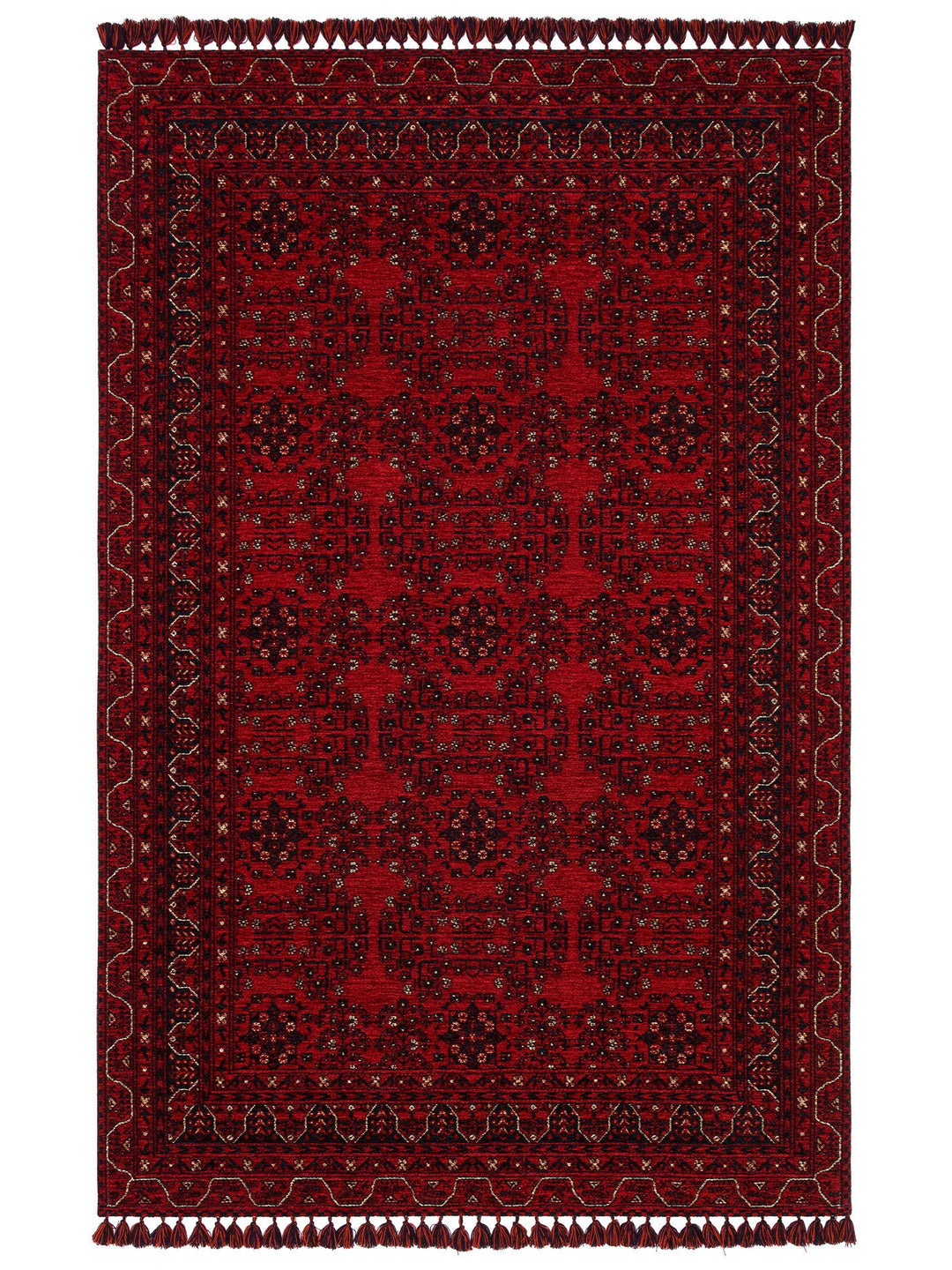 Uygur Afgan Yağcıbedir Desenli Yıkanabilir Kaymaz Oturma Odası Salon Koridor İnce Dokuma Halı 02 RED - Carpetdocia