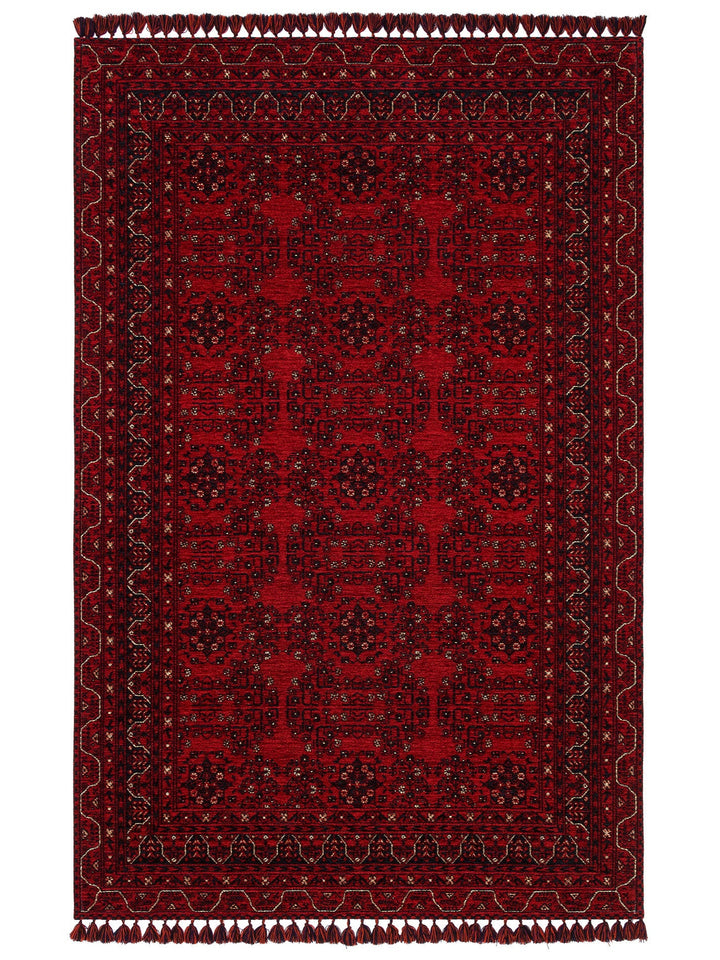 Uygur Afgan Yağcıbedir Desenli Yıkanabilir Kaymaz Oturma Odası Salon Koridor İnce Dokuma Halı 02 RED - Carpetdocia