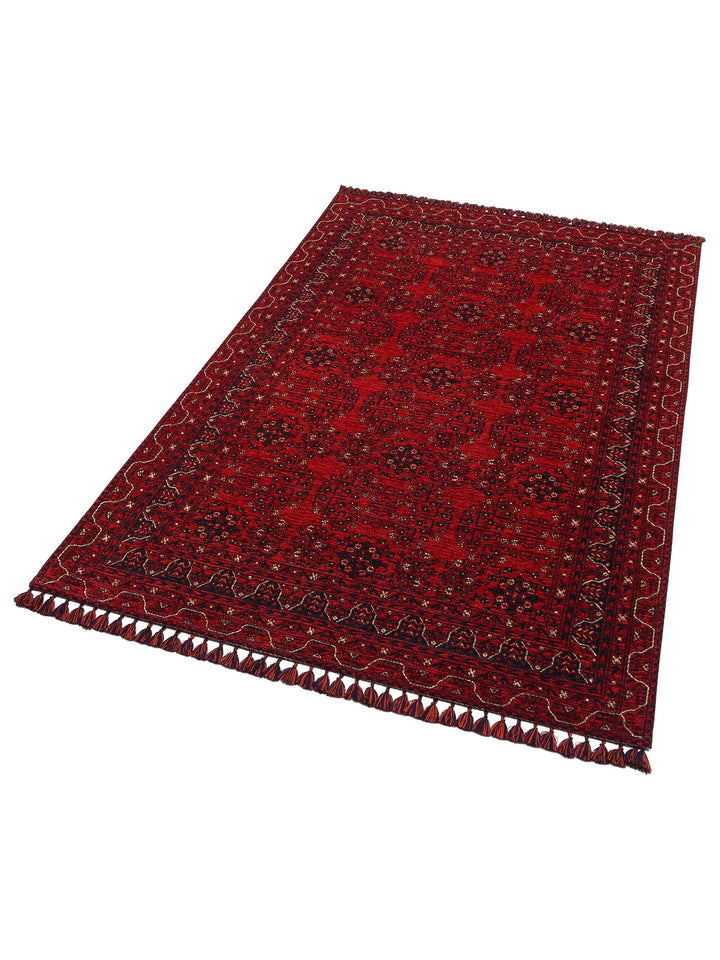 Uygur Afgan Yağcıbedir Desenli Yıkanabilir Kaymaz Oturma Odası Salon Koridor İnce Dokuma Halı 02 RED - Carpetdocia
