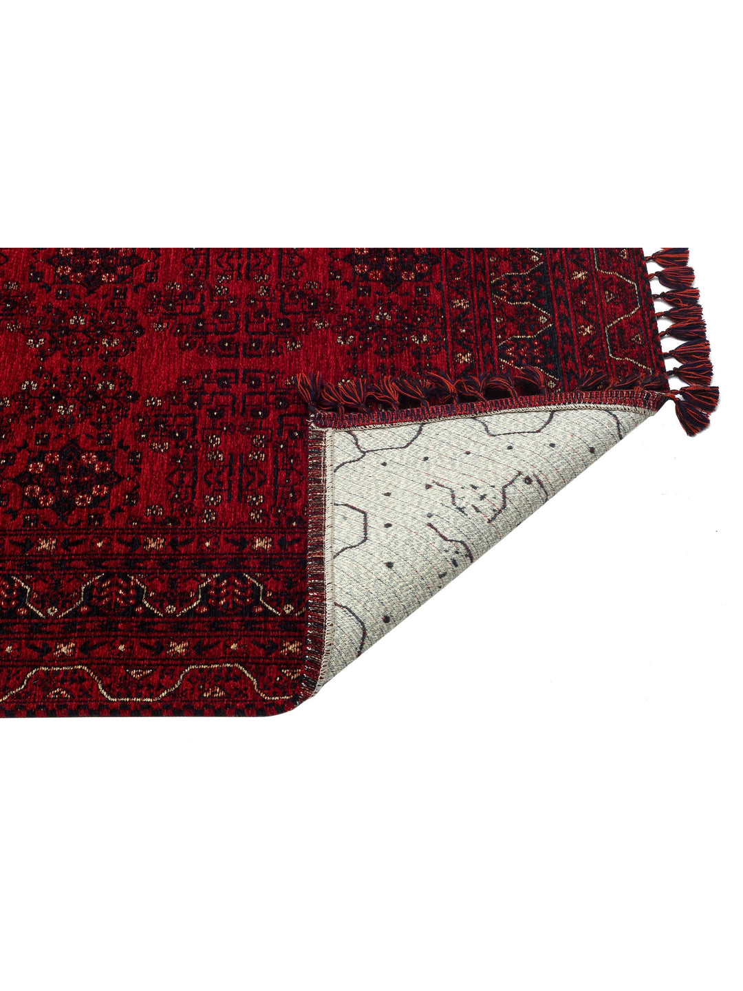 Uygur Afgan Yağcıbedir Desenli Yıkanabilir Kaymaz Oturma Odası Salon Koridor İnce Dokuma Halı 02 RED - Carpetdocia