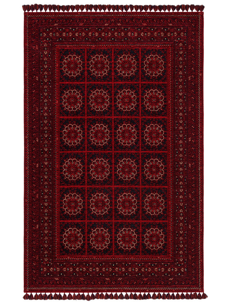 Uyghur Afghan Yagcibedir Patterned Washable Non-Slip Living Room Hall Hallway Fine Woven Carpet 03 RED