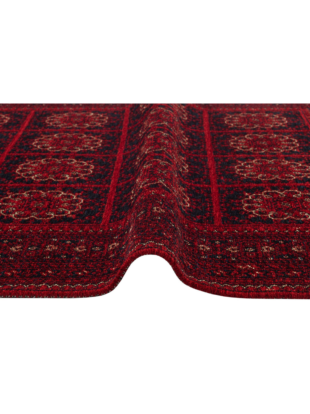 Uygur Afgan Yağcıbedir Desenli Yıkanabilir Kaymaz Oturma Odası Salon Koridor İnce Dokuma Halı 03 RED - Carpetdocia