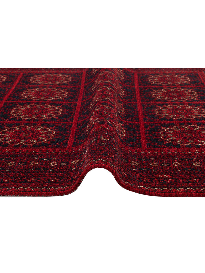 Uygur Afgan Yağcıbedir Desenli Yıkanabilir Kaymaz Oturma Odası Salon Koridor İnce Dokuma Halı 03 RED - Carpetdocia