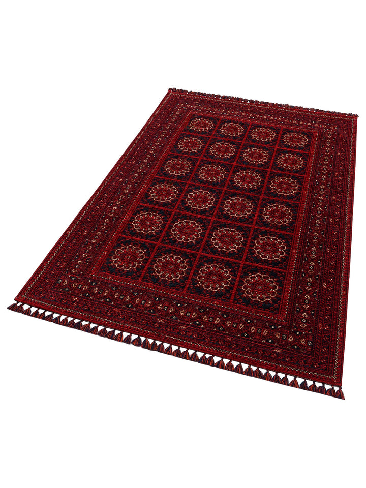 Uygur Afgan Yağcıbedir Desenli Yıkanabilir Kaymaz Oturma Odası Salon Koridor İnce Dokuma Halı 03 RED - Carpetdocia