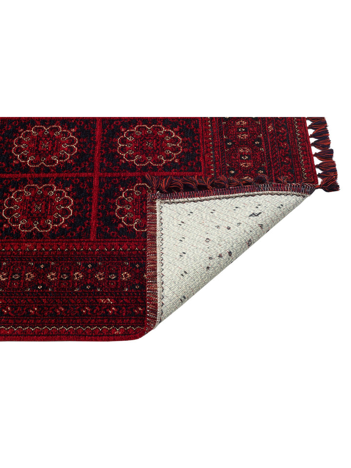 Uygur Afgan Yağcıbedir Desenli Yıkanabilir Kaymaz Oturma Odası Salon Koridor İnce Dokuma Halı 03 RED - Carpetdocia