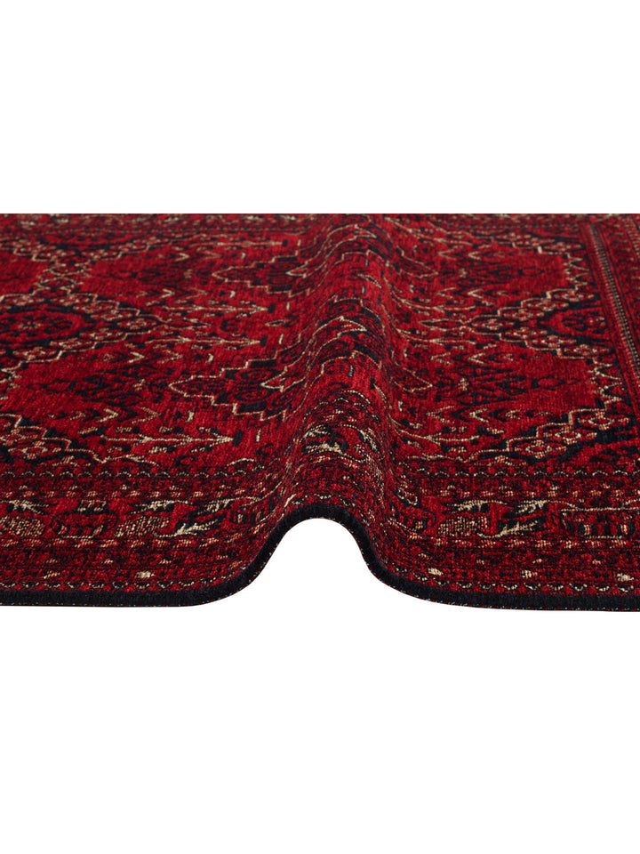 Uygur Afgan Yağcıbedir Desenli Yıkanabilir Kaymaz Oturma Odası Salon Koridor İnce Dokuma Halı 05 RED - Carpetdocia