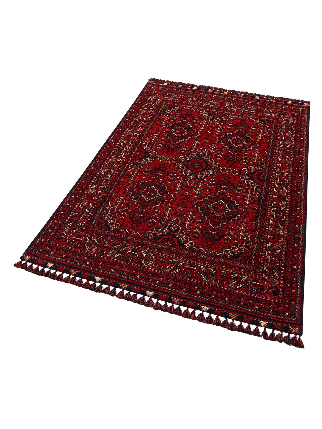 Uygur Afgan Yağcıbedir Desenli Yıkanabilir Kaymaz Oturma Odası Salon Koridor İnce Dokuma Halı 05 RED - Carpetdocia