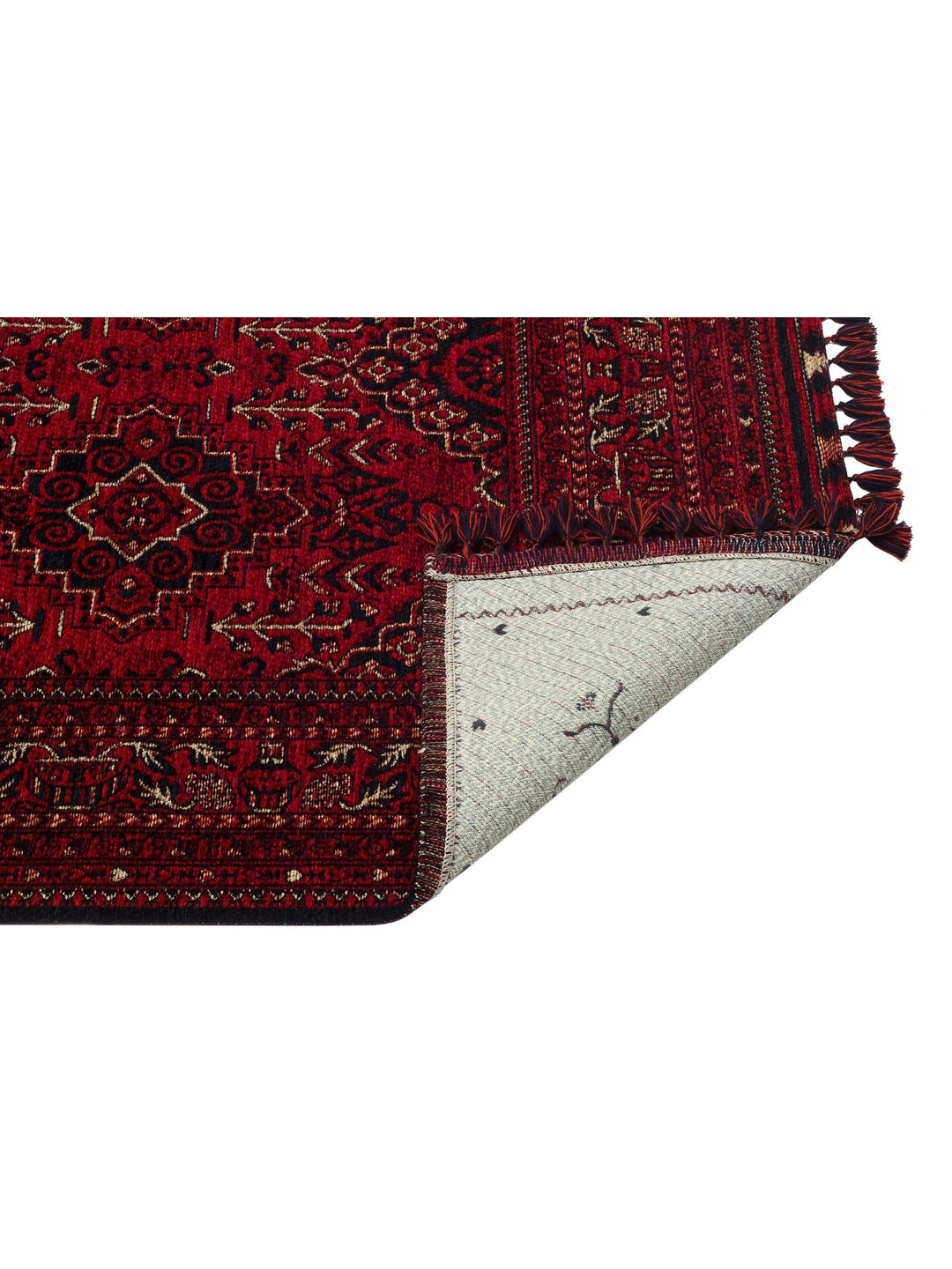 Uygur Afgan Yağcıbedir Desenli Yıkanabilir Kaymaz Oturma Odası Salon Koridor İnce Dokuma Halı 05 RED - Carpetdocia