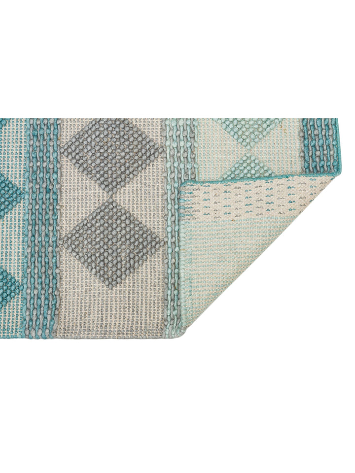 Woolstar %100 Naturel Kazak Desenli Salon Oturma Odası Koridor Antre El Dokuma Örgü Halı JD 01 BLUE - Carpetdocia