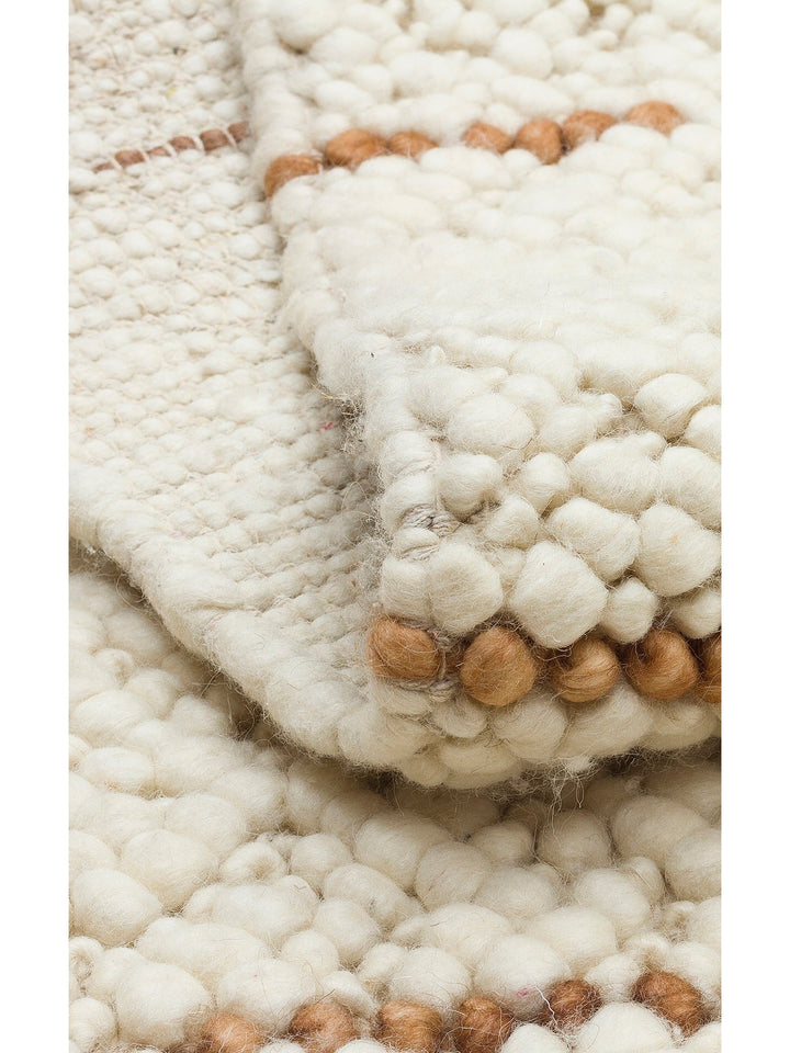 Woolstar %100 Naturel Kazak Desenli Salon Oturma Odası Koridor Antre El Dokuma Örgü Halı JD 06 NAT - Carpetdocia