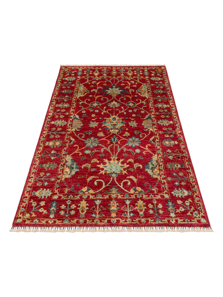 El dokuma Afgan halı kırmızı bitkisel desen 125x182 cm