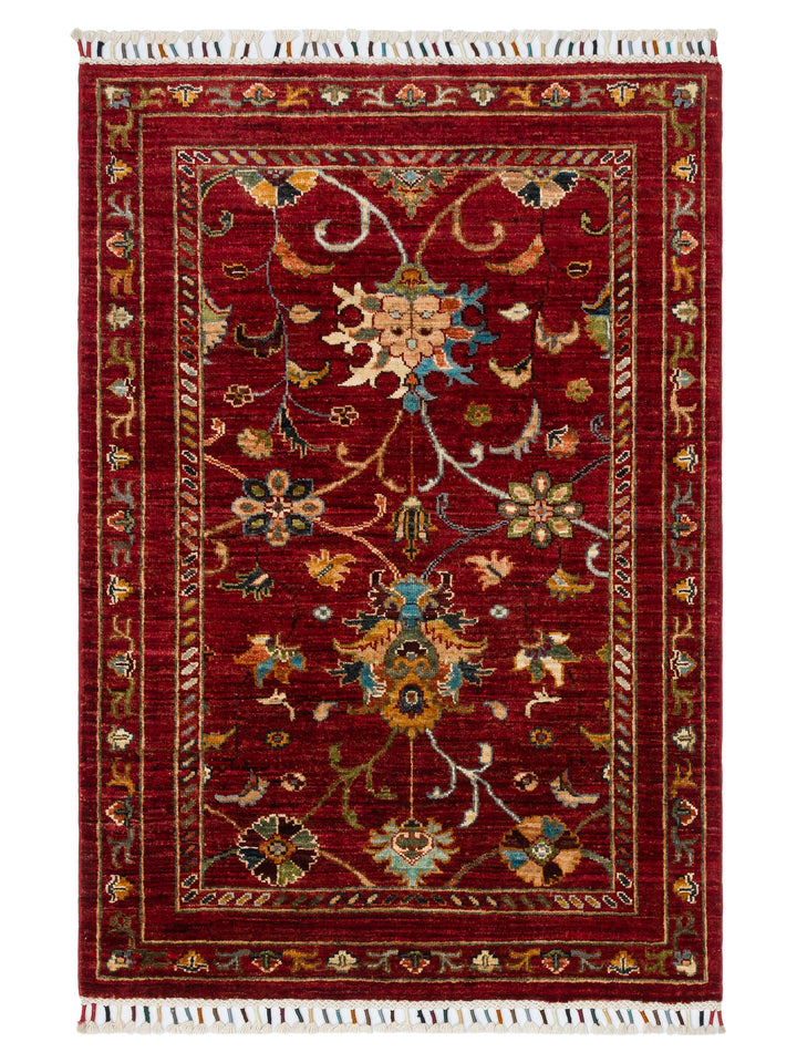 El dokuma Afgan halı kırmızı bitkisel desen 88x128 cm