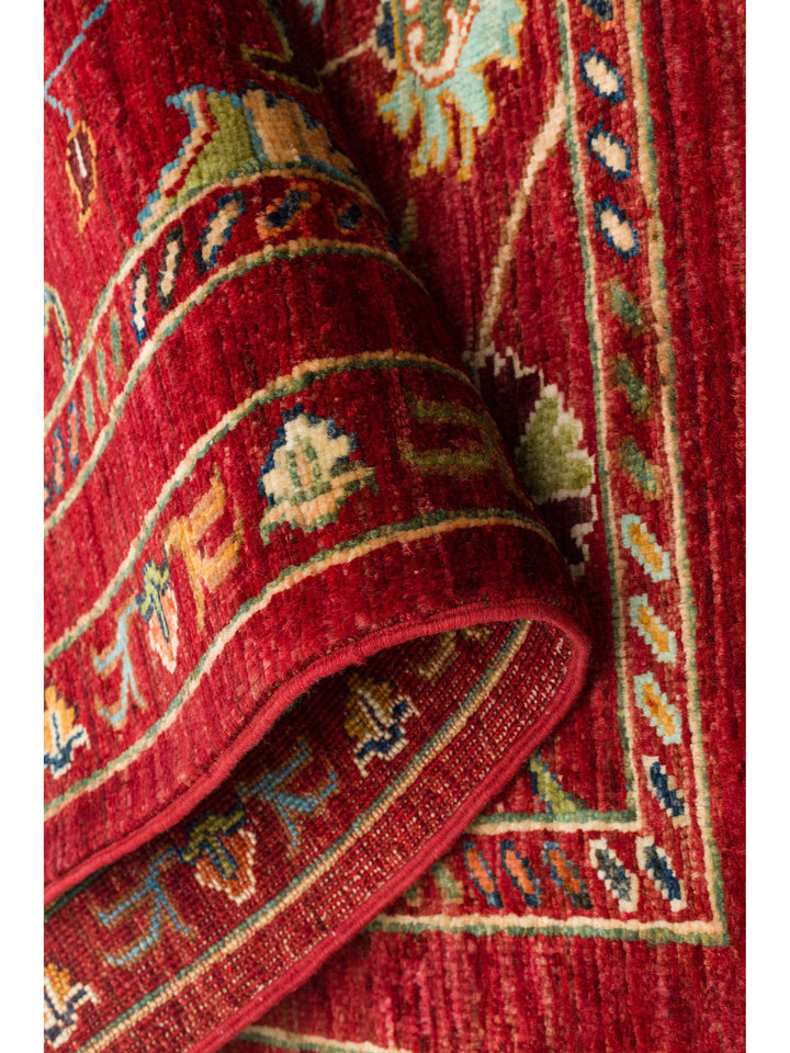 El dokuma Afgan halı kırmızı bitkisel desen 88x128 cm