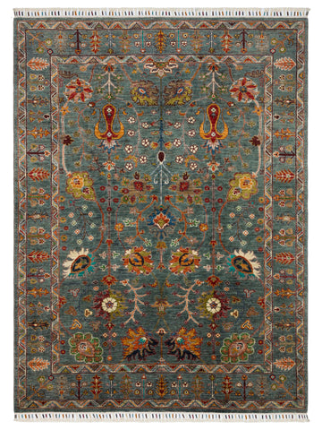 El dokuma Afgan halı yeşil bitkisel desen 154 x 208 cm kuşbakışı