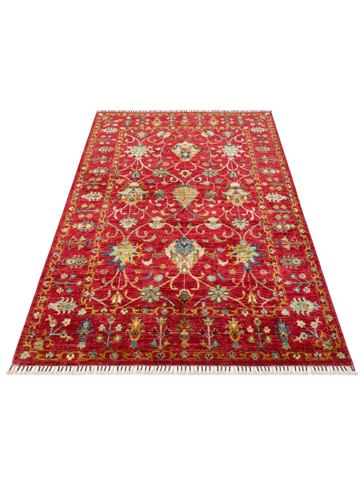 El dokuma Afgan kırmızı halı 148x206 cm stüdyo çekimi