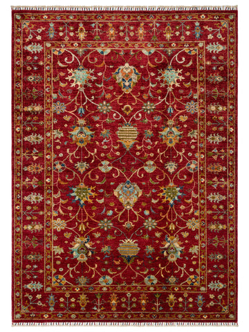 El dokuma Afgan halı kırmızı bitkisel desen 175 x 241 cm kuşbakışı