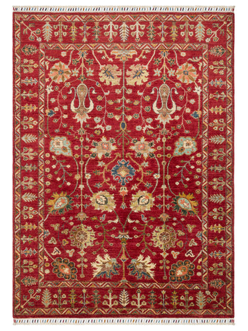 El dokuma Afgan halı kırmızı bitkisel desen 156 x 214 cm kuşbakışı