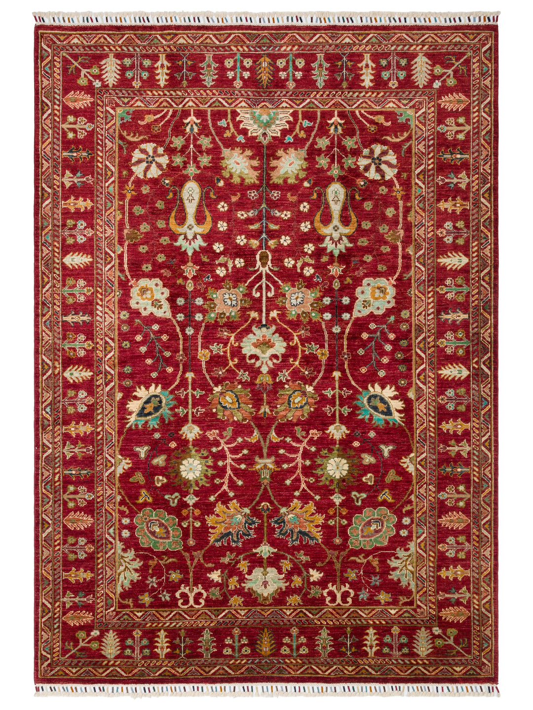 El dokuma Afgan kırmızı halı 176x246 cm kuşbakışı