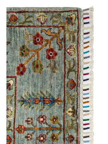 El dokuma Afgan halı petrol mavisi bitkisel desen 174x256 cm