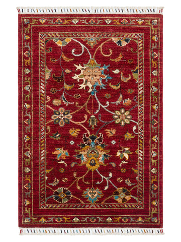 El dokuma Afgan halı kırmızı bitkisel desen 88x127 cm