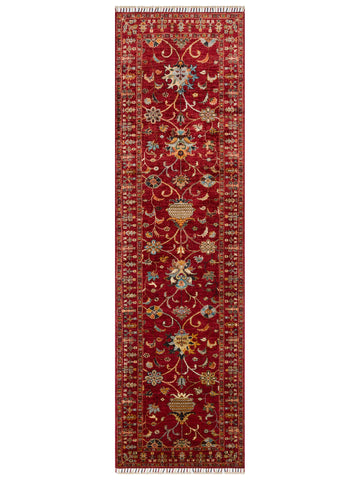 El dokuma Afgan halı kırmızı bitkisel desen 84x289 cm